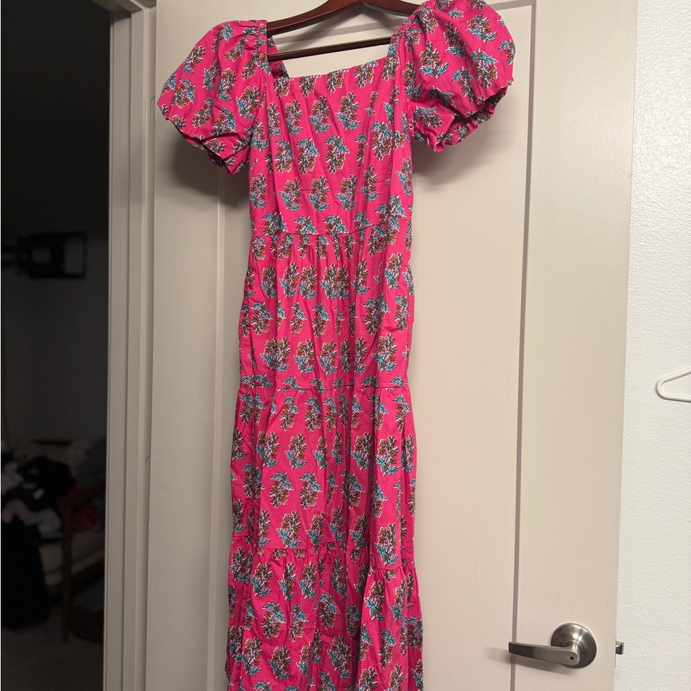 J Crew Floral Pink Puff Sleeve Dress